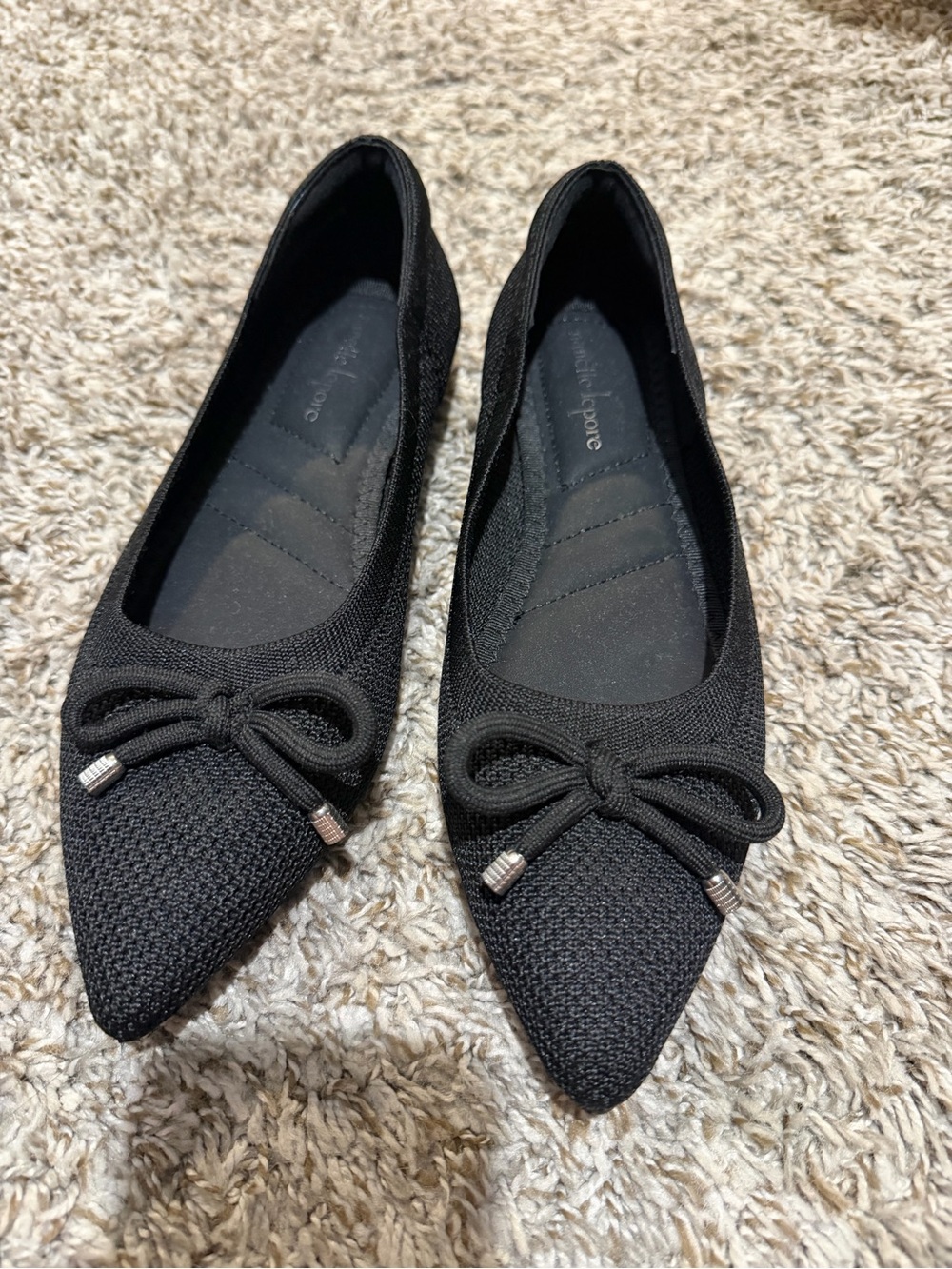 Nanette Lepore Black Pointed Knit Ballet Flats
